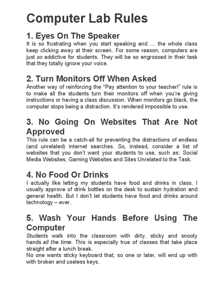 Computer Lab Rules PDF Classroom Computer Virus