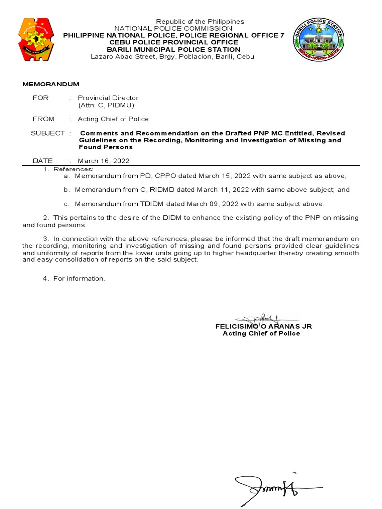 Drafted pnp mc entitled revised guidelines on the recording