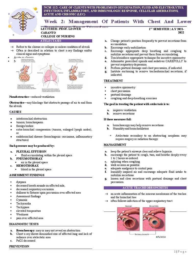 WEEK 2 Management of Patients With Chest and Lower Respiratory Tract ...
