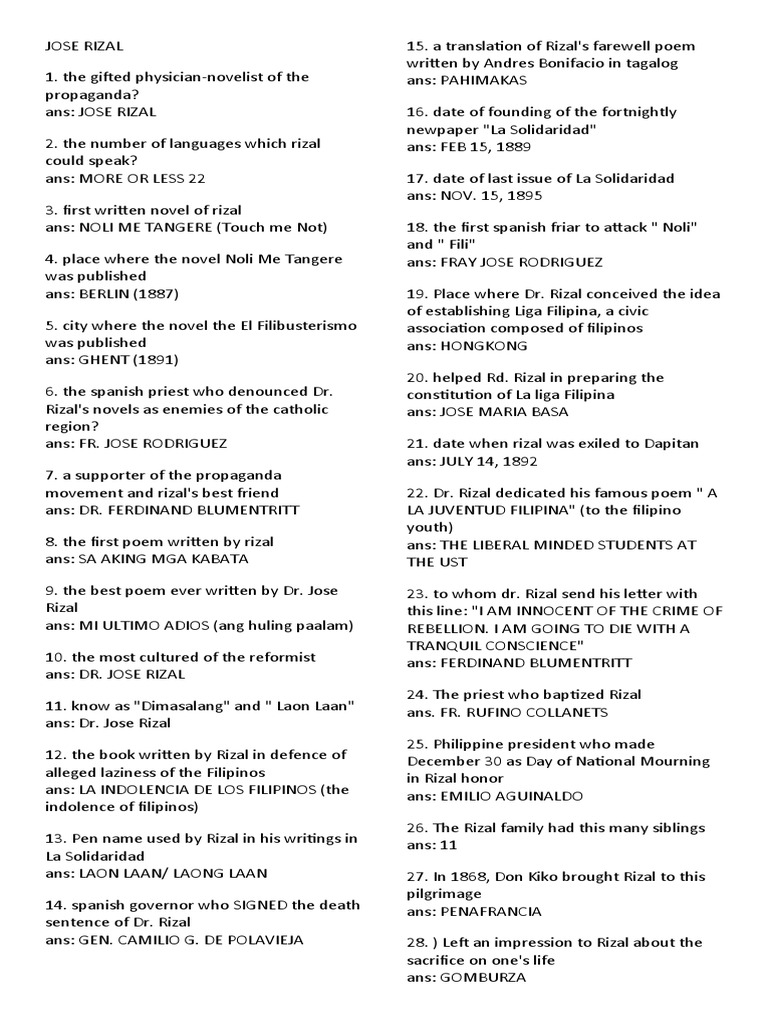 Rizal's Life and Works LET Reviewer | PDF | Philippines