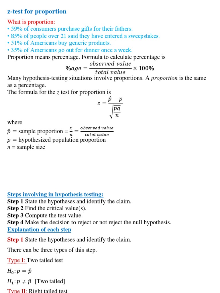 Z-Test For Proportion | PDF | Statistical Hypothesis Testing | Hypothesis