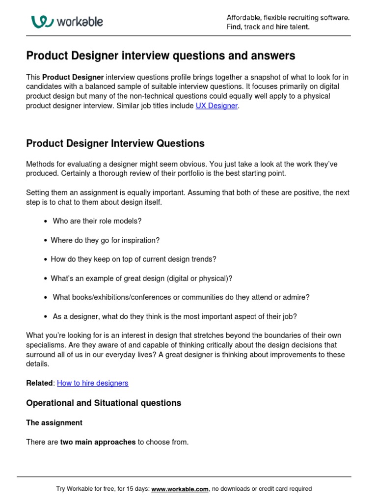 Product Designer Interview Questions | PDF | Design | Thought