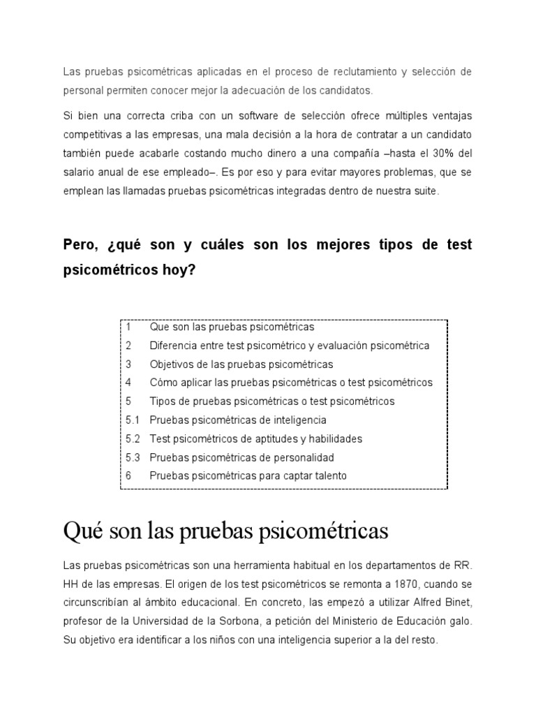 Las Pruebas Psicométricas Aplicadas en El Proceso de Reclutamiento y ...
