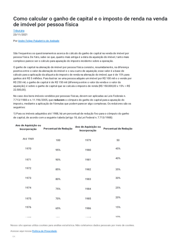 Como calcular o ganho de capital e o imposto de renda na venda de ...