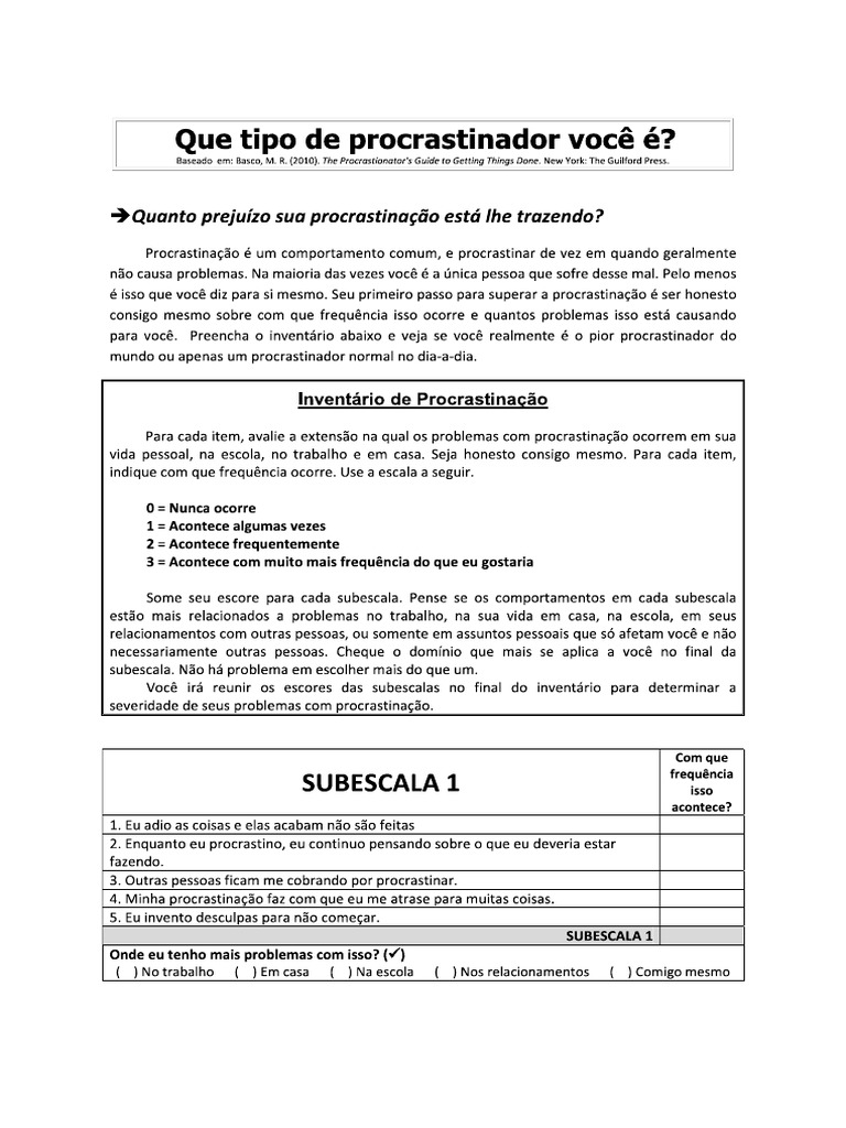 Inventario - Escala de Procrastinação | PDF