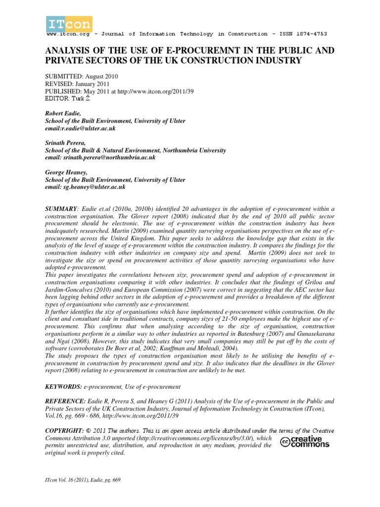 Analysis of The Use of EProcurement in The Public and Private Sectors