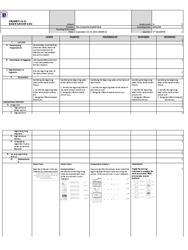 Daily Lesson Log for Grade 2 English | PDF | Cognition | Languages