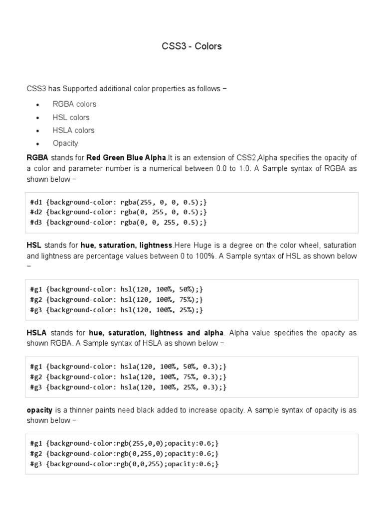 CSS3 Colors - With Examples-36900 | PDF | Image Processing | Vision