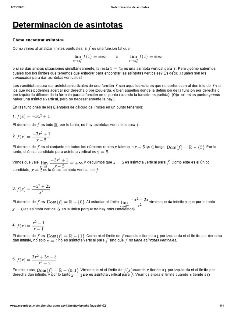 Cómo Determinar Asíntotas Verticales | PDF | Asíntota | infinito