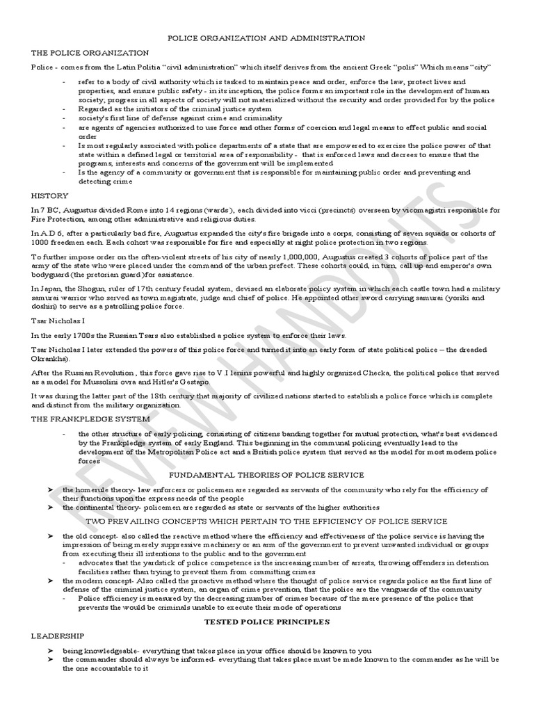 Police Organization and Administration Overview | PDF | Police | Crimes