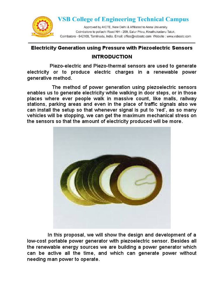 Electricity Generation Using Pressure With Piezoelectric Sensors PDF