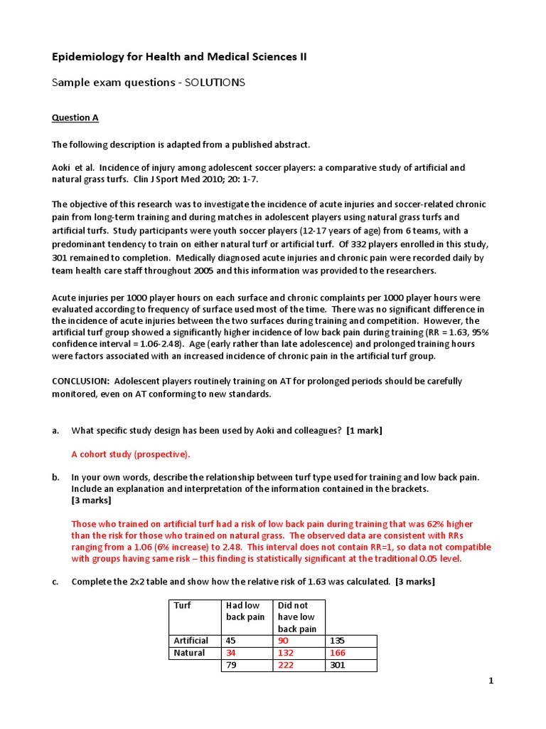 Sem2 2018 Epiforhealth Sampleexam | PDF | Relative Risk | Science
