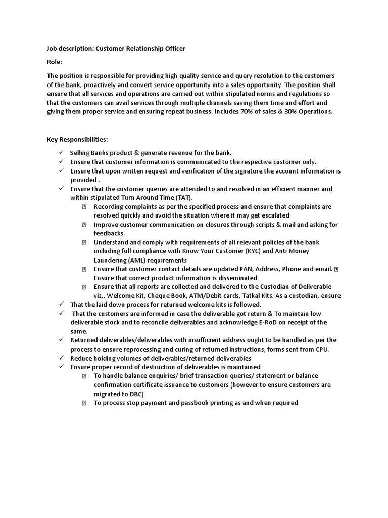 Job Description CRO PDF Banks Money Laundering