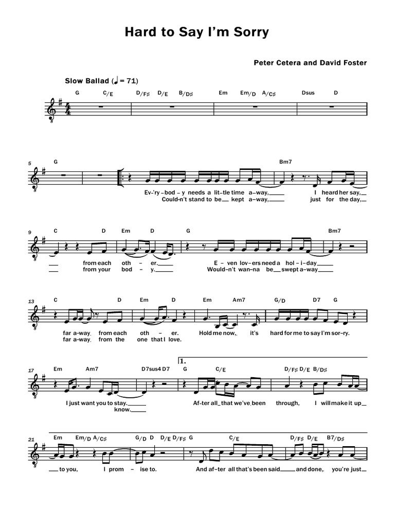 Hard to say im sorry lead sheet pdf