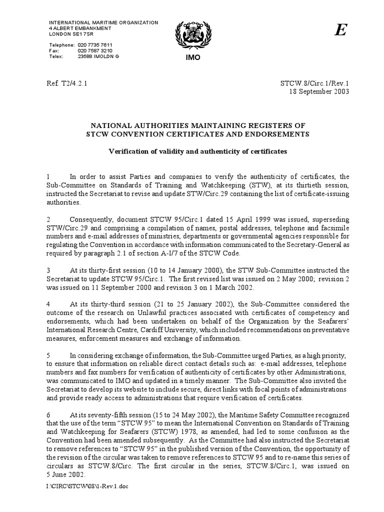 STCW.8 Circ.1 Rev.1 - National authorities maintaining registers of ...
