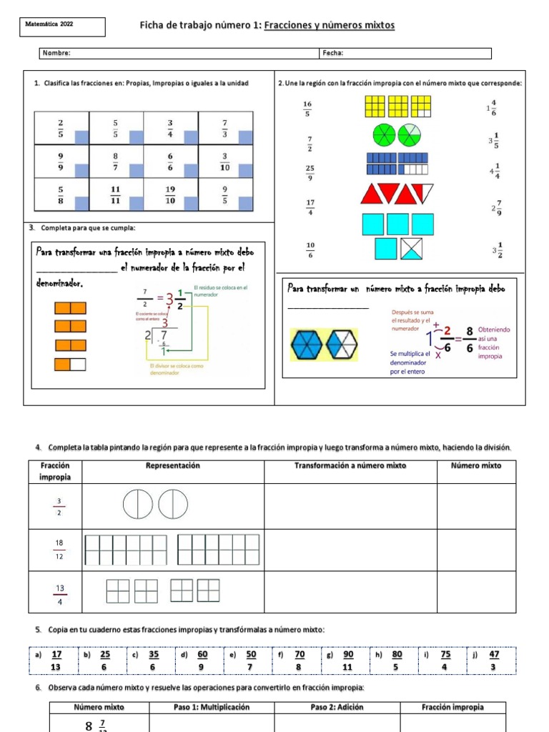 Ficha de Trabajo Fracciones y Números Mixtos | PDF, image size:768x1024