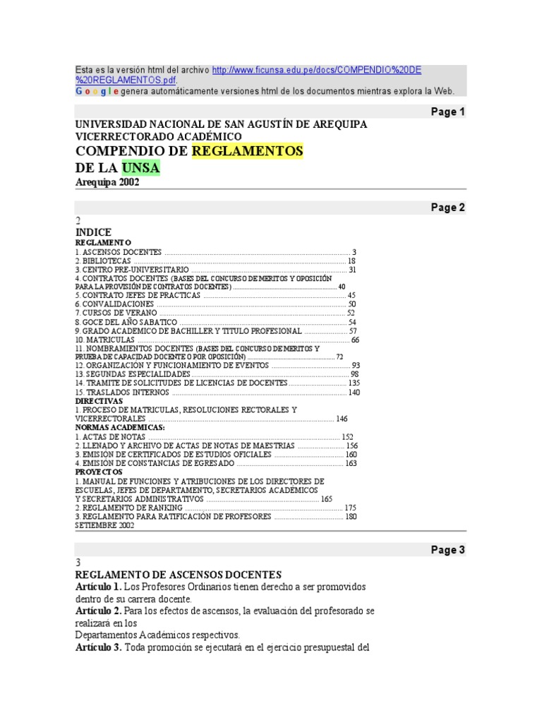 Compendio de Reglamentos UNSA | PDF | Evaluación | Multa (pena)