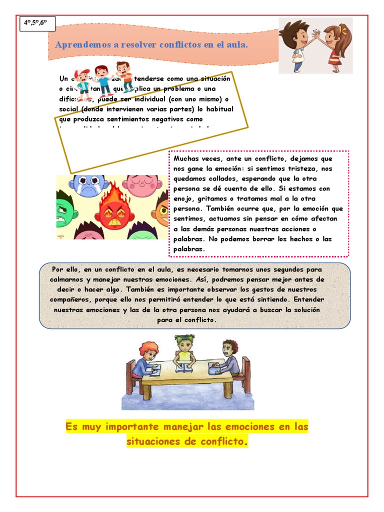 Manejo de emociones en conflictos escolares | PDF | Las emociones ...