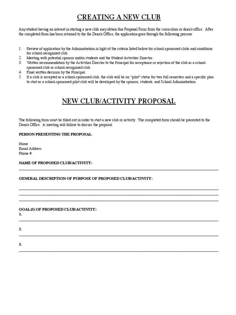 New Club Proposal Pdf