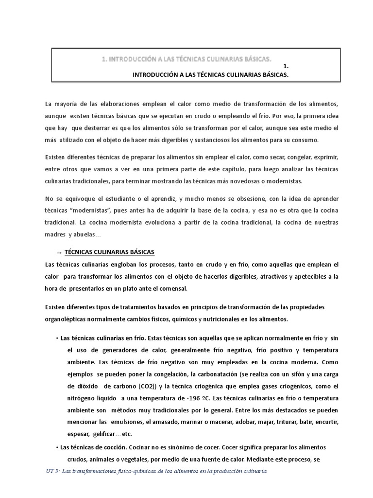 Ut3. Introducción A Las Técnicas Culinarias Básicas PDF Cocinando Alimentos