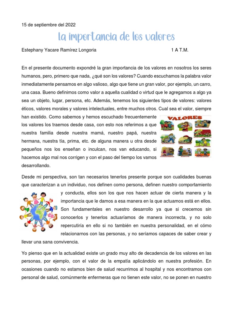 La Importancia de los Valores Humanos | PDF | Amor | Autoestima