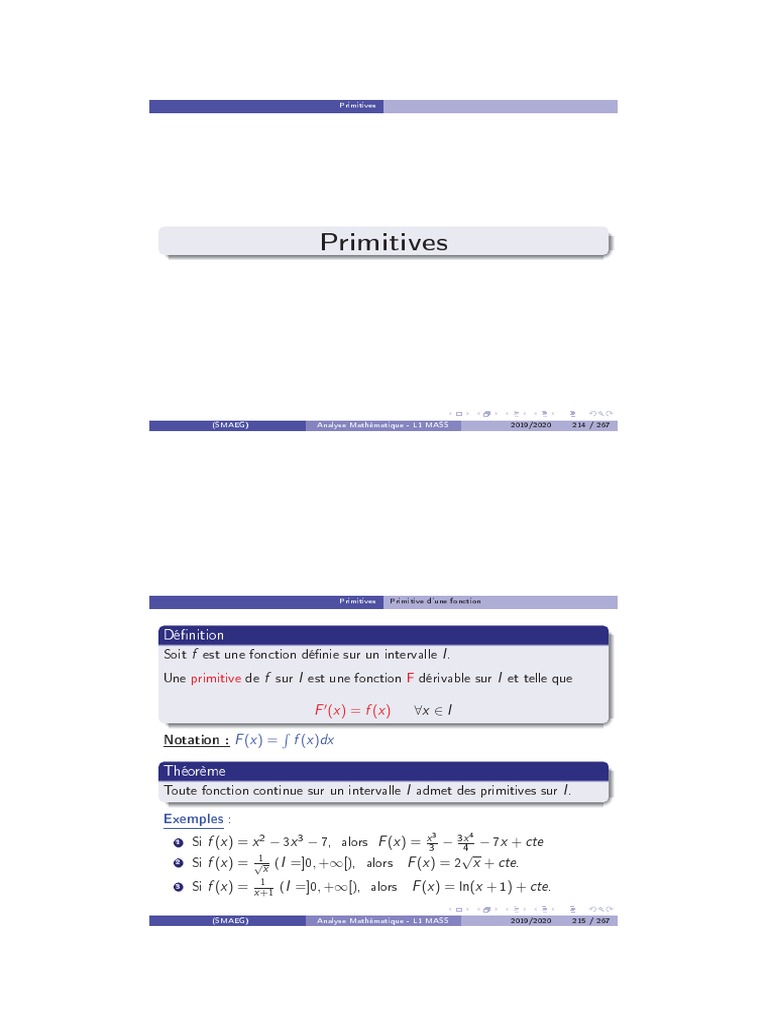 Cours sur les Primitives et Intégrales | PDF | Intégral | Concepts ...