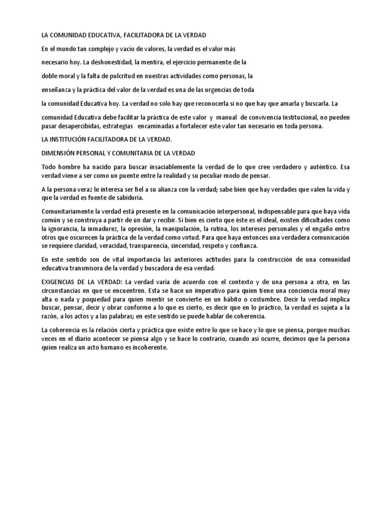 La Comunidad Educativa | PDF | Verdad | Instituciones sociales