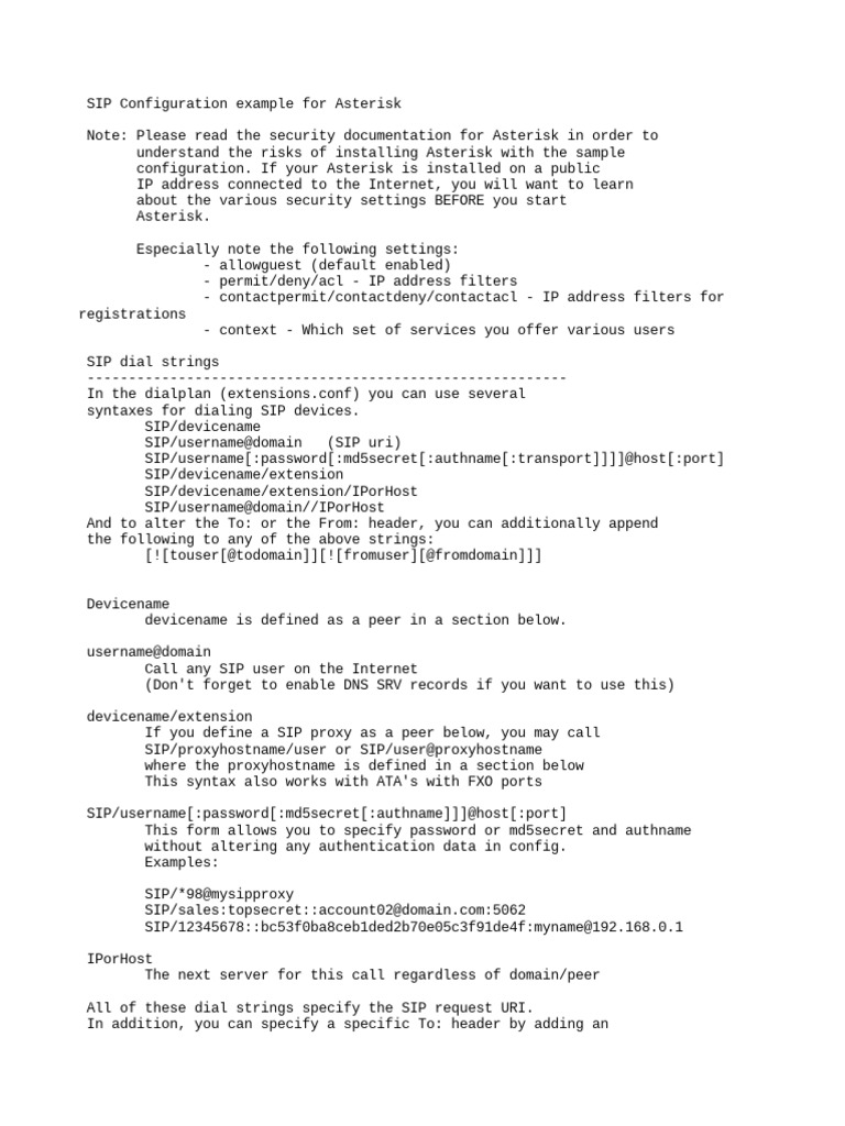 Asterisk SIP Configuration Guide | PDF | Session Initiation Protocol ...