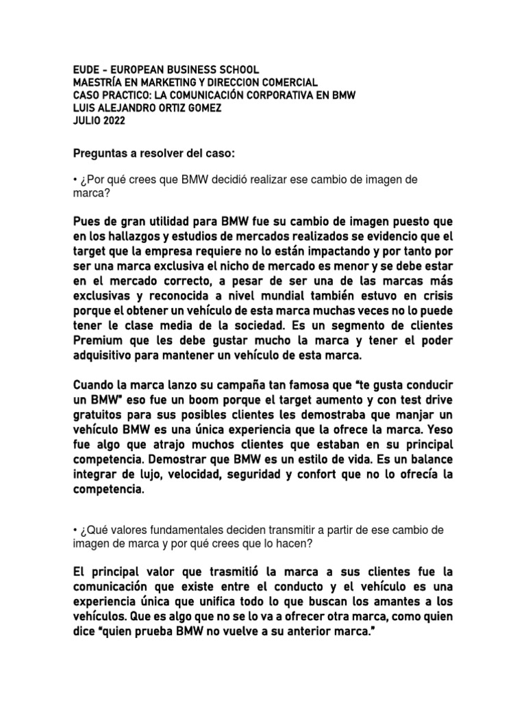 Caso Bmw Marketing Pdf Marca Bmw