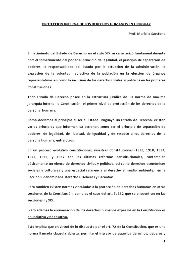 Proteccion Interna de Los DDHH en Uruguay Mariella Saettone | PDF ...