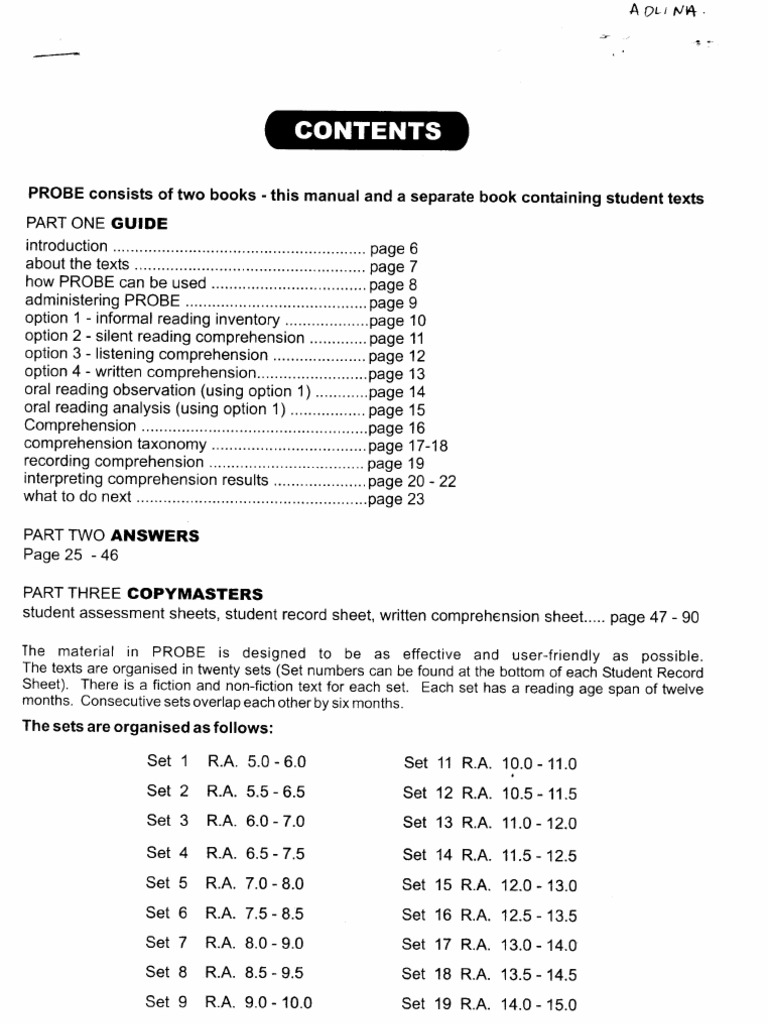 Probe Reading Assessment Manual | PDF | Language Arts & Discipline ...