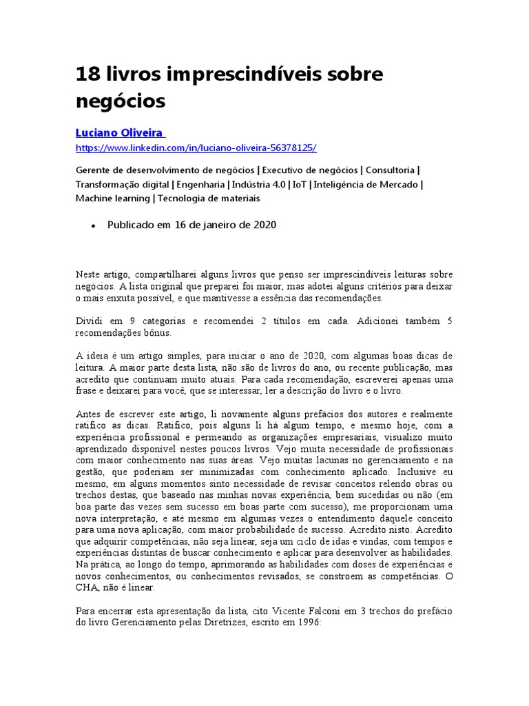 18 Livros Imprescindíveis Sobre Negócios | PDF | Engenharia | Livros