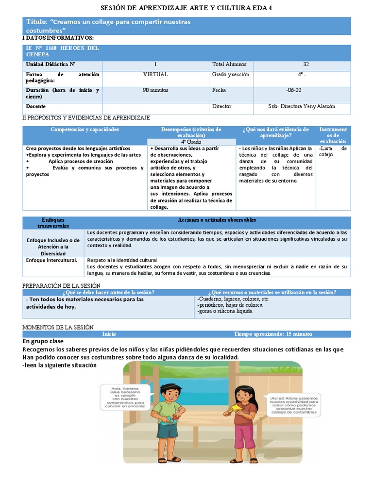 Sesión de Aprendizaje Arte y Cultura Eda 4 | PDF | Aprendizaje | Método ...