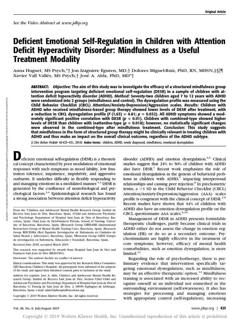 Huguet 2019 Deficient Emotional Self Regulation | PDF | Attention ...