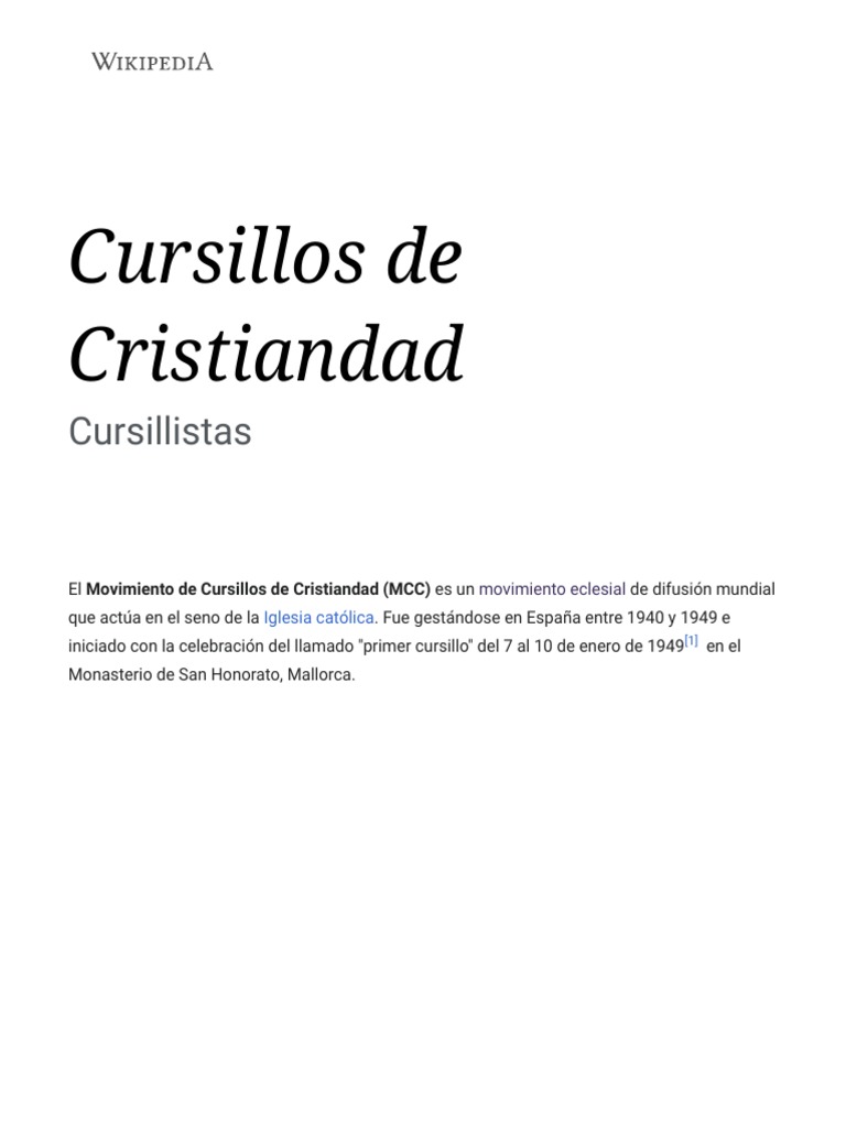 Cursillos de Cristiandad - Wikipedia, La Enciclopedia Libre | PDF