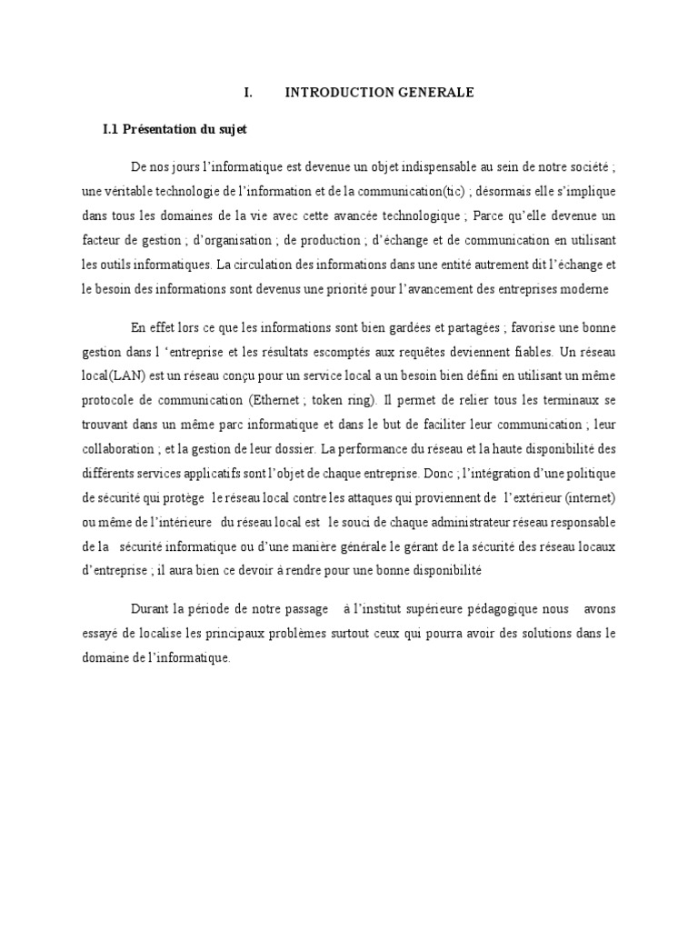 Introduction Mémoire Réseau | PDF | Informatique | l'Internet