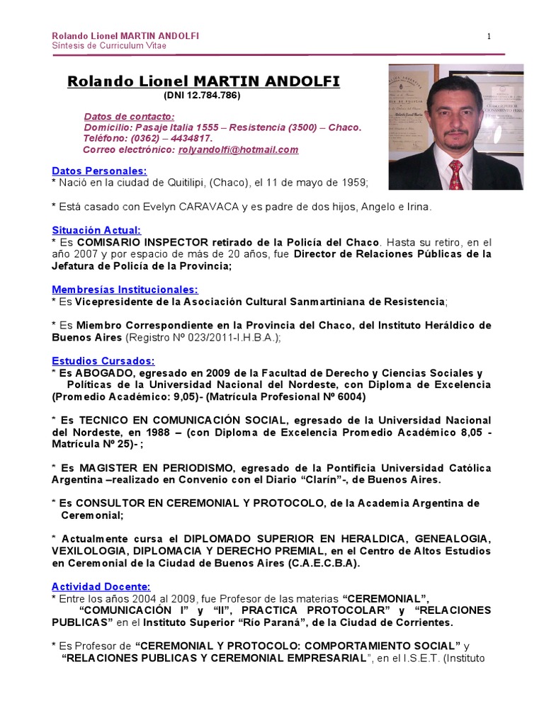 Curriculum Vitae de Rolando Martin Andolfi | PDF | Maestros
