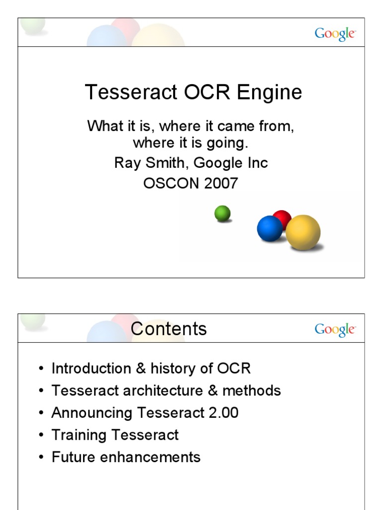 Tesseract OCR Engine Overview | PDF | Optical Character Recognition ...