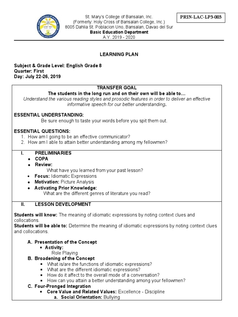 Idiomatic Expressions LP | PDF | Understanding | Idiom