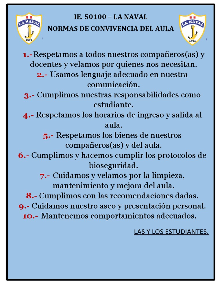 Normas de Convivencia en el Aula | PDF | Artes del Lenguaje y ...
