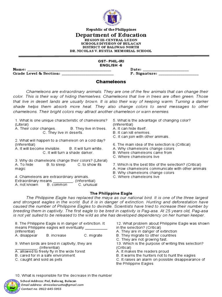 Phil Iri GST English 6 | PDF | Coral Reef | Sea