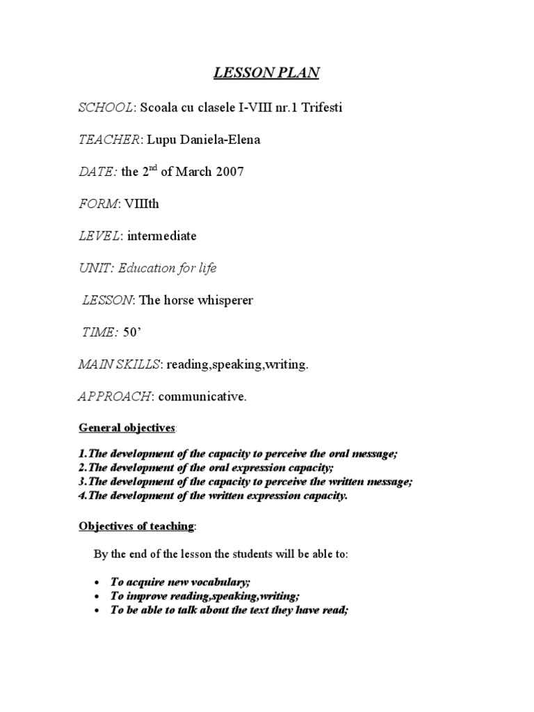 LESSON PLAN The Horse Whisperer PDF