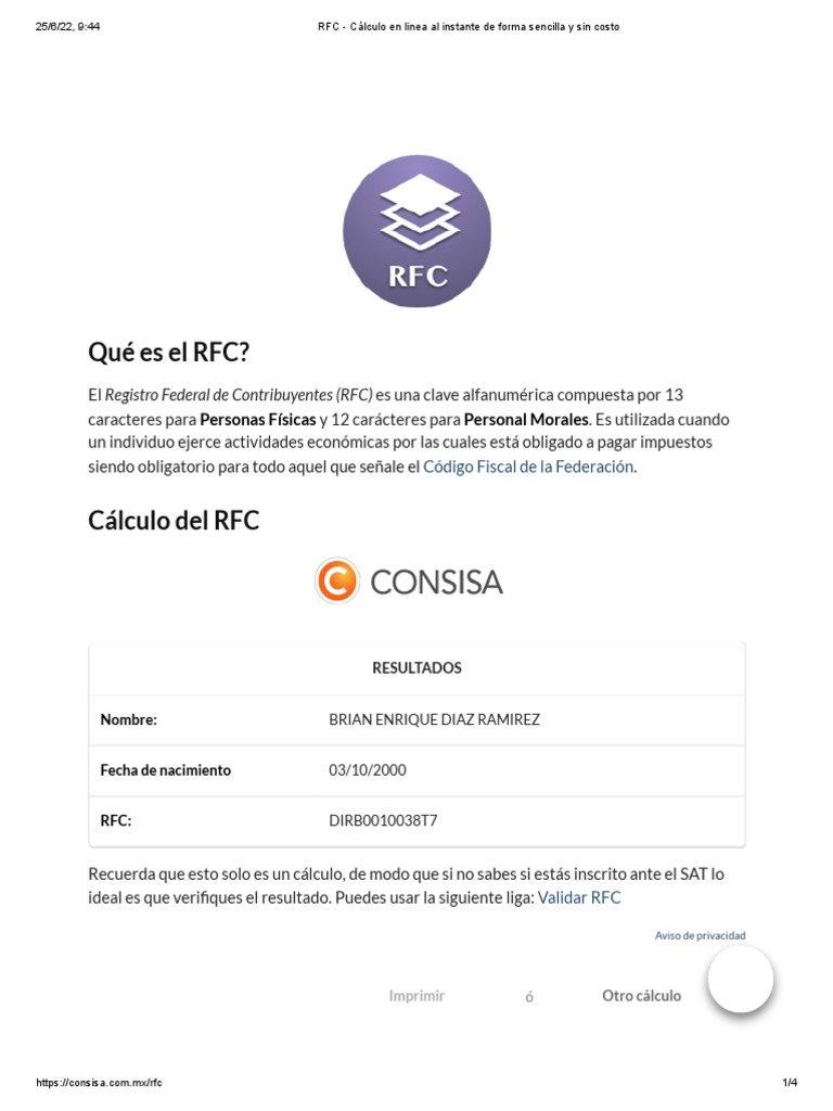 RFC - Cálculo en Linea Al Instante de Forma Sencilla y Sin Costo | PDF ...