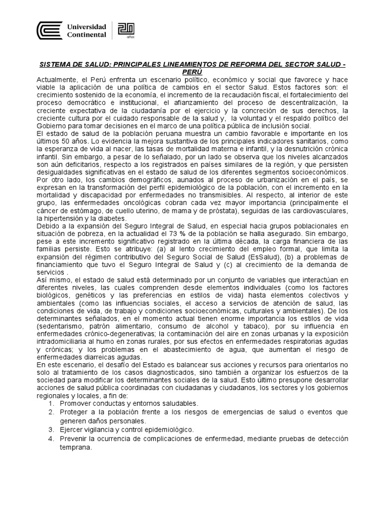 Reforma del Sistema de Salud en Perú | PDF | Sistema de salud ...
