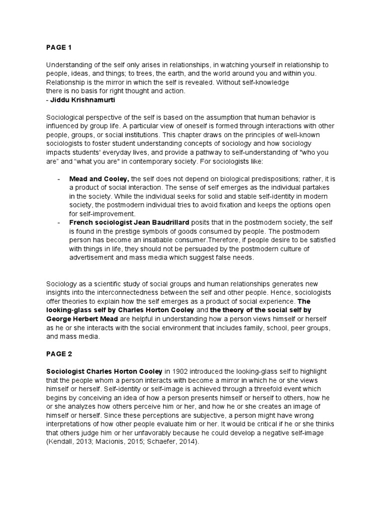 The Self in Society: A Sociological View | PDF | Sociology | Self Concept