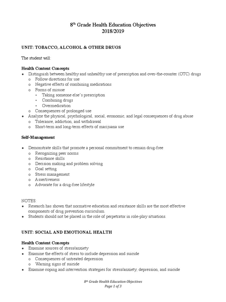 Curriculum Health Grade08 | PDF | Substance Abuse | Violence