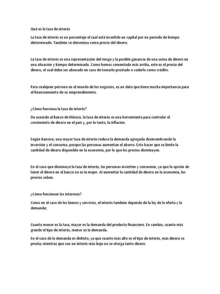 Tipos y Funcionamiento de la Tasa de Interés | PDF | Interés | Tasas de ...