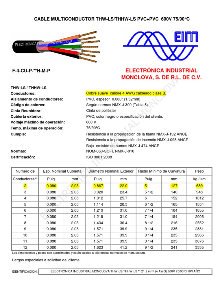 Electrónica Industrial Monclova, S. de R.L. de C.V. Cable