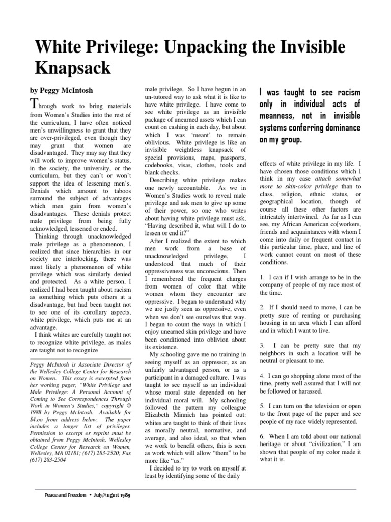 White Privilege - McIntosh 1989 | PDF | Identity Politics | Politics ...