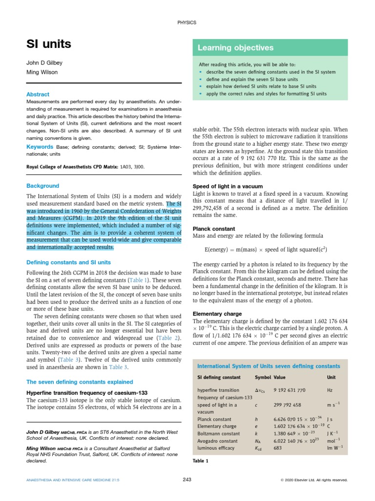 SI Units | PDF | International System Of Units | Mole (Unit)